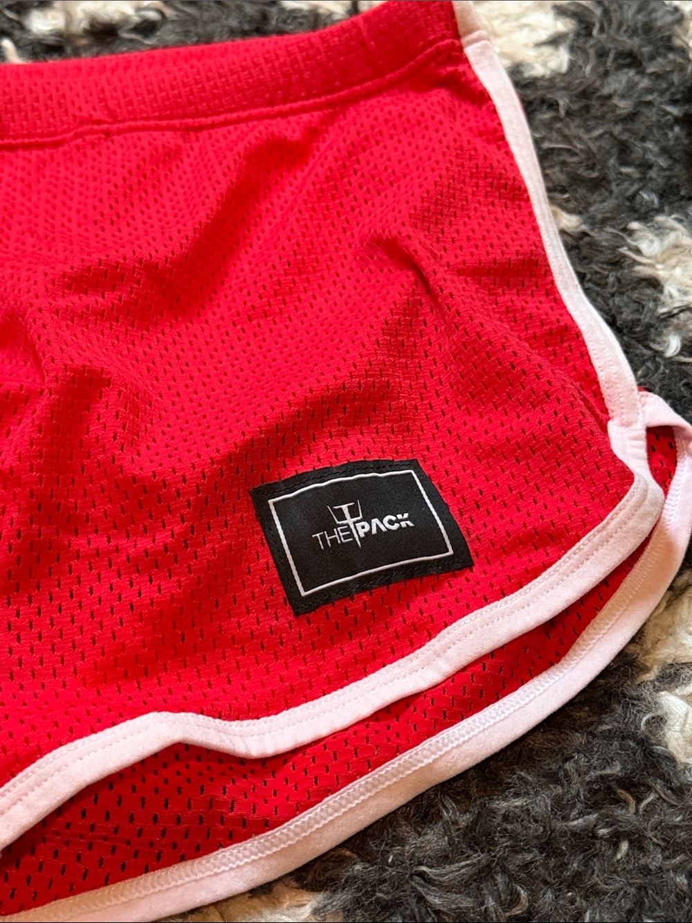 Men's Red Athletic Mesh Shorts - Built in Jockstrap - Picture 5 of 7